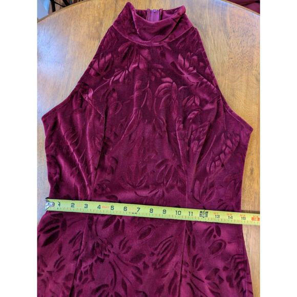 Howard Hartsfield Maxi Dress M Red Velvet Floral 90s Halter Mock Neck Slit - Picture 8 of 10